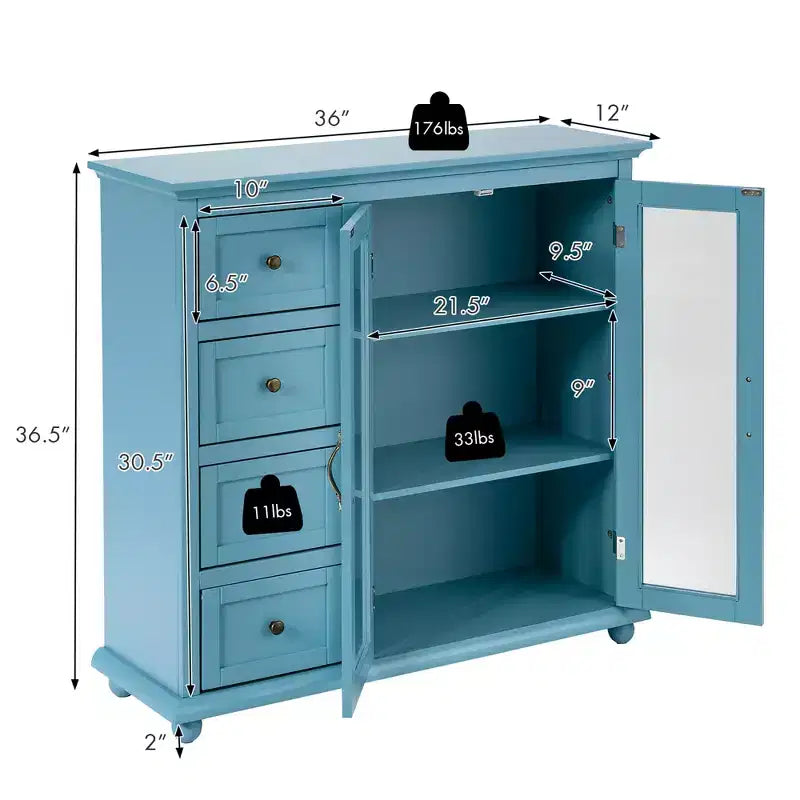 Credenza Buffet Tavolo Mobile Dispensa Cucina con Cassetti e Ante Bianco\Blu\Verde