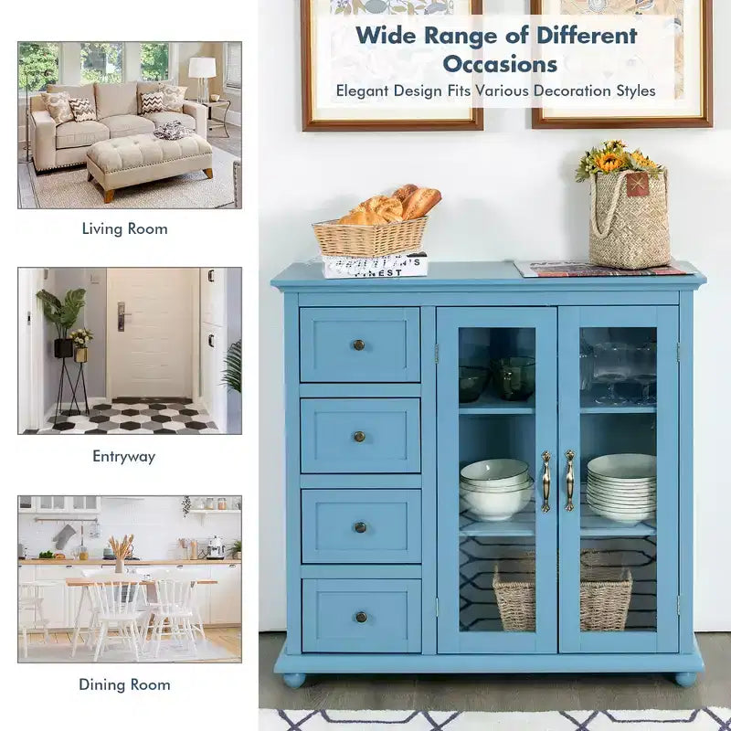 Credenza Buffet Tavolo Mobile Dispensa Cucina con Cassetti e Ante Bianco\Blu\Verde