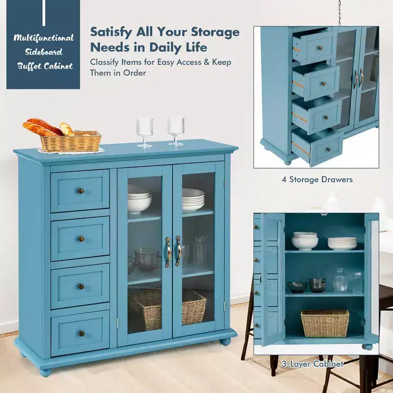 Credenza Buffet Tavolo Mobile Dispensa Cucina con Cassetti e Ante Bianco\Blu\Verde