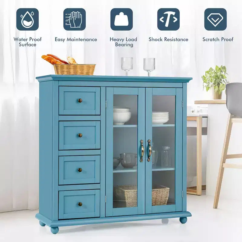 Credenza Buffet Tavolo Mobile Dispensa Cucina con Cassetti e Ante Bianco\Blu\Verde