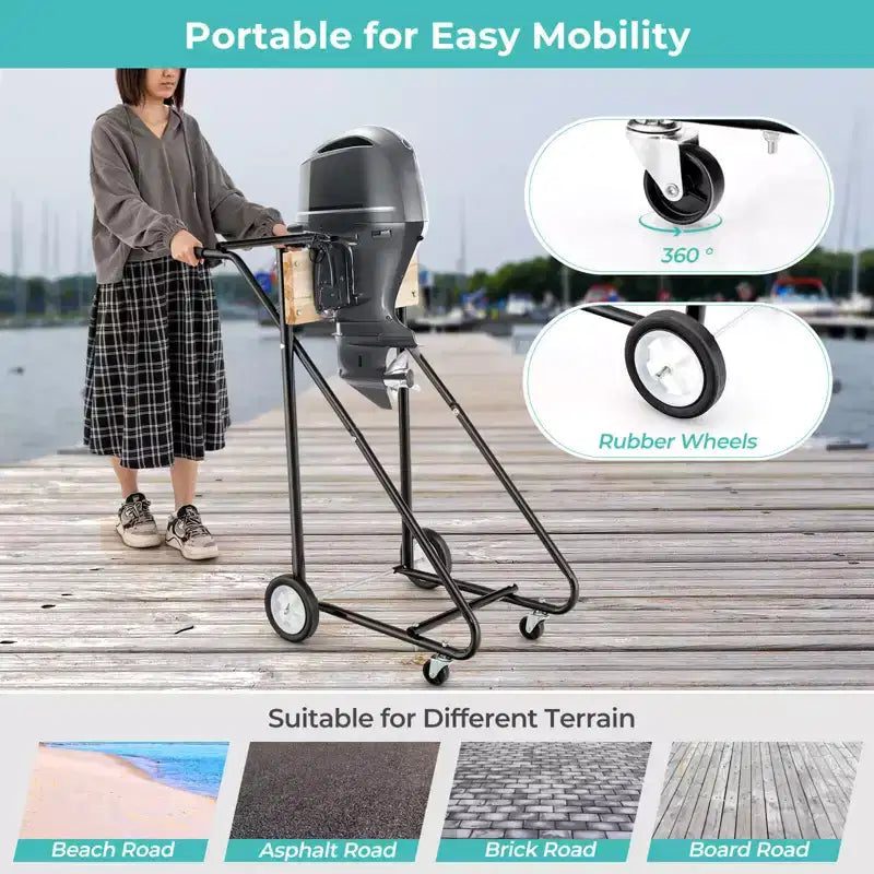 Supporto per Motore Fuoribordo Carrello Resistente per Trasporto con 4 Ruote Lisce