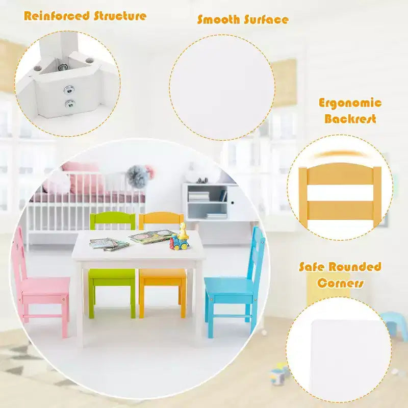 Set da 5 pezzi tavolo e sedie in legno colorato per bambini 2-6 anni