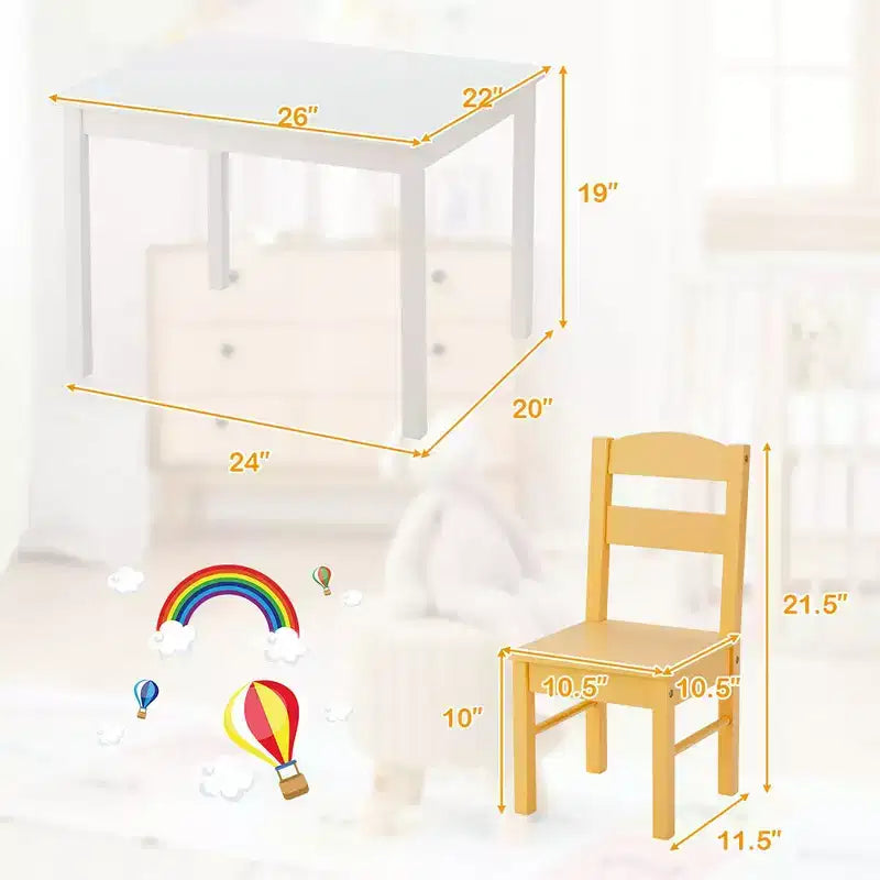 Set da 5 pezzi tavolo e sedie in legno colorato per bambini 2-6 anni