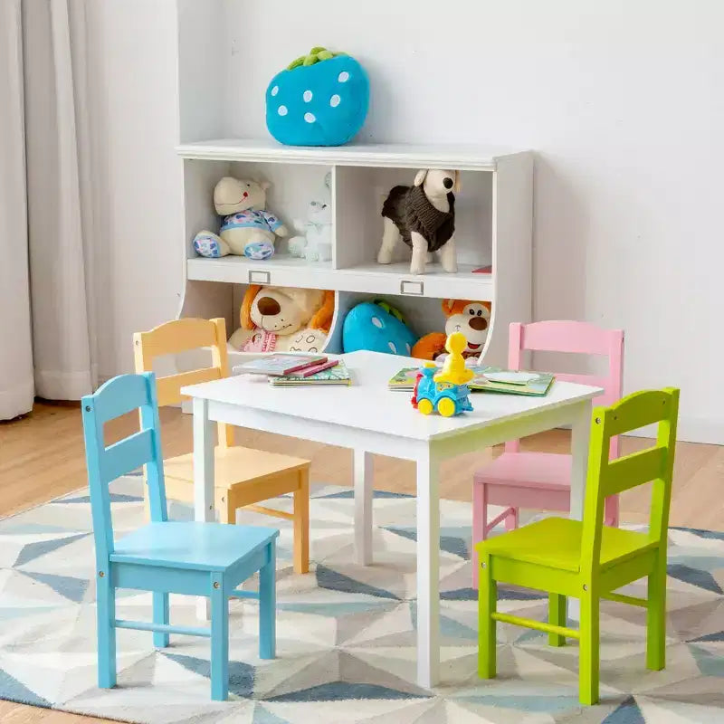 Set da 5 pezzi tavolo e sedie in legno colorato per bambini 2-6 anni
