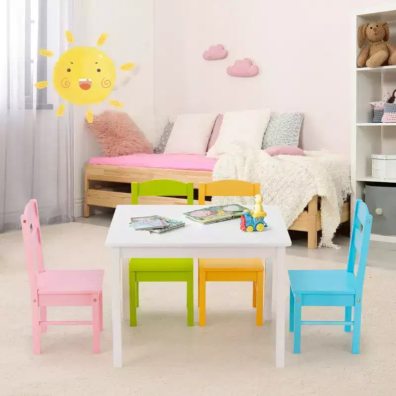 Set da 5 pezzi tavolo e sedie in legno colorato per bambini 2-6 anni