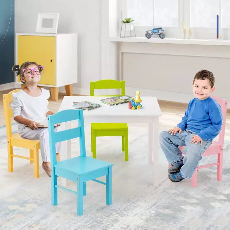 Set da 5 pezzi tavolo e sedie in legno colorato per bambini 2-6 anni