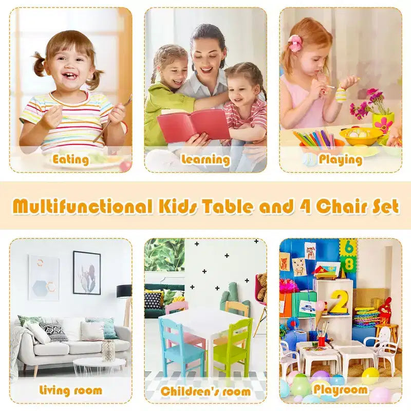 Set da 5 pezzi tavolo e sedie in legno colorato per bambini 2-6 anni
