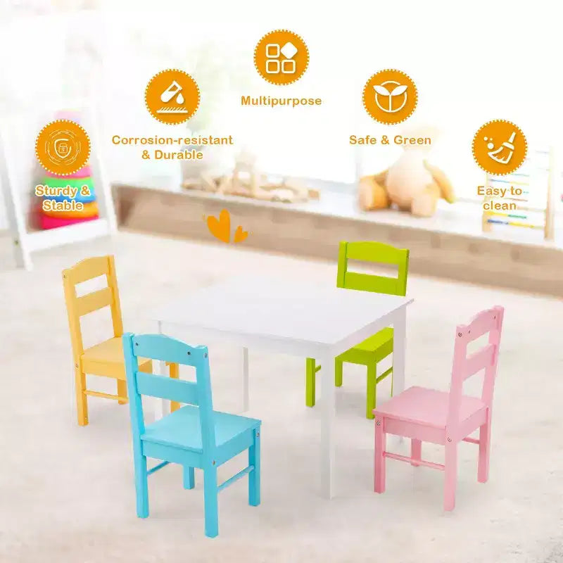 Set da 5 pezzi tavolo e sedie in legno colorato per bambini 2-6 anni