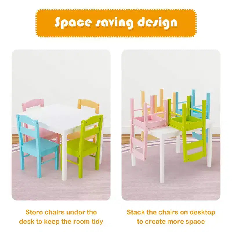 Set da 5 pezzi tavolo e sedie in legno colorato per bambini 2-6 anni