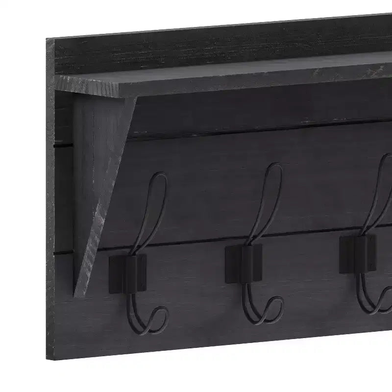 Mensola rustica da ingresso a muro con 5 ganci rustici e struttura in legno