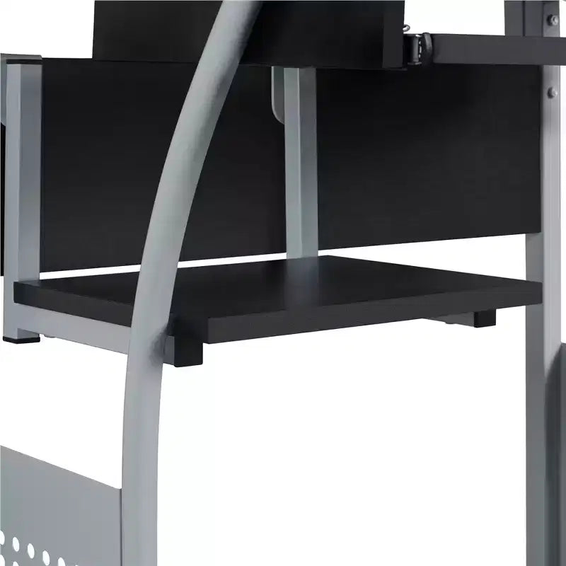 Scrivania per computer per ufficio a casa e scuola con ripiano stampante, vassoio tastiera, scaffale portaoggetti