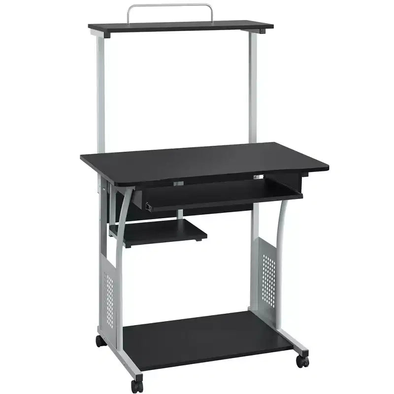 Scrivania per computer per ufficio a casa e scuola con ripiano stampante, vassoio tastiera, scaffale portaoggetti