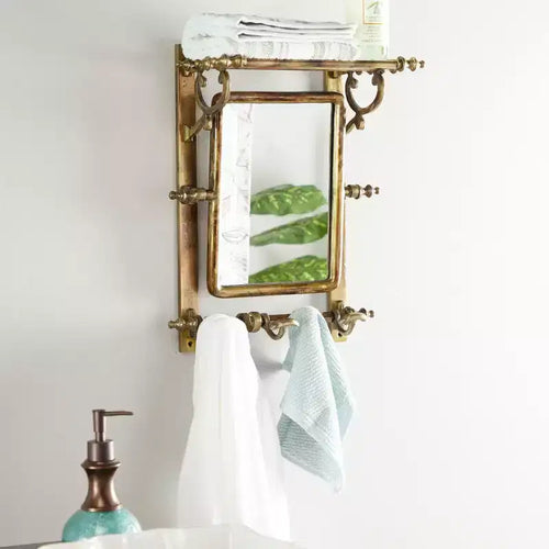 Portaoggetti da parete per bagno 15 X 20 con ganci e specchio rettangolare