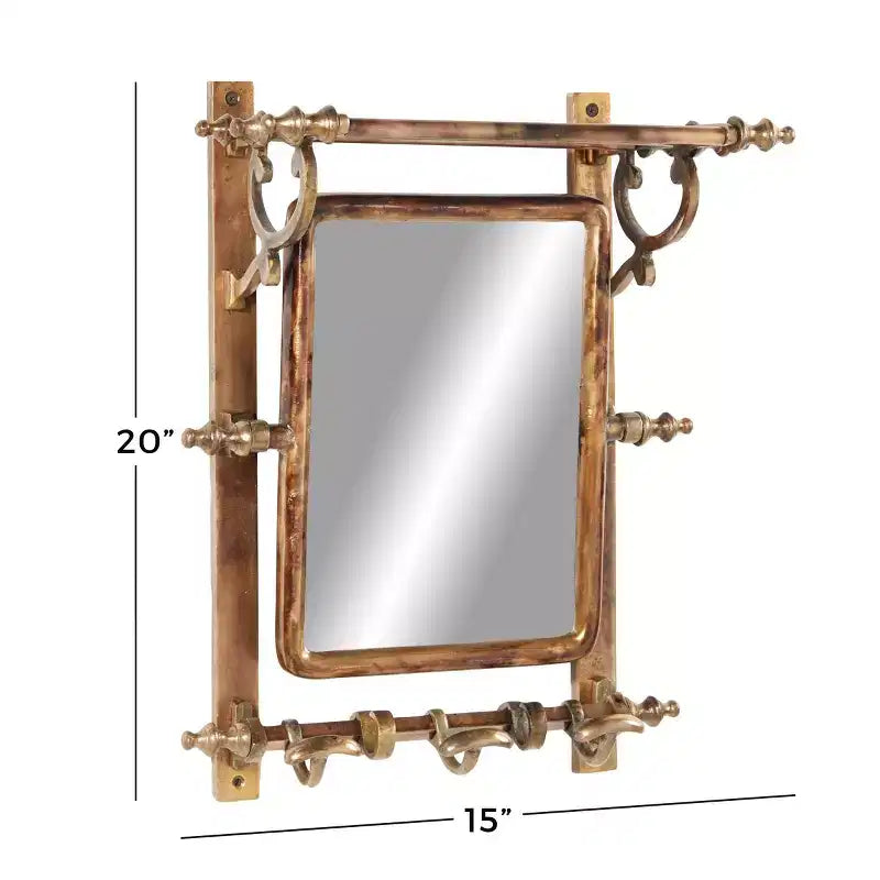 Portaoggetti da parete per bagno 15 X 20 con ganci e specchio rettangolare