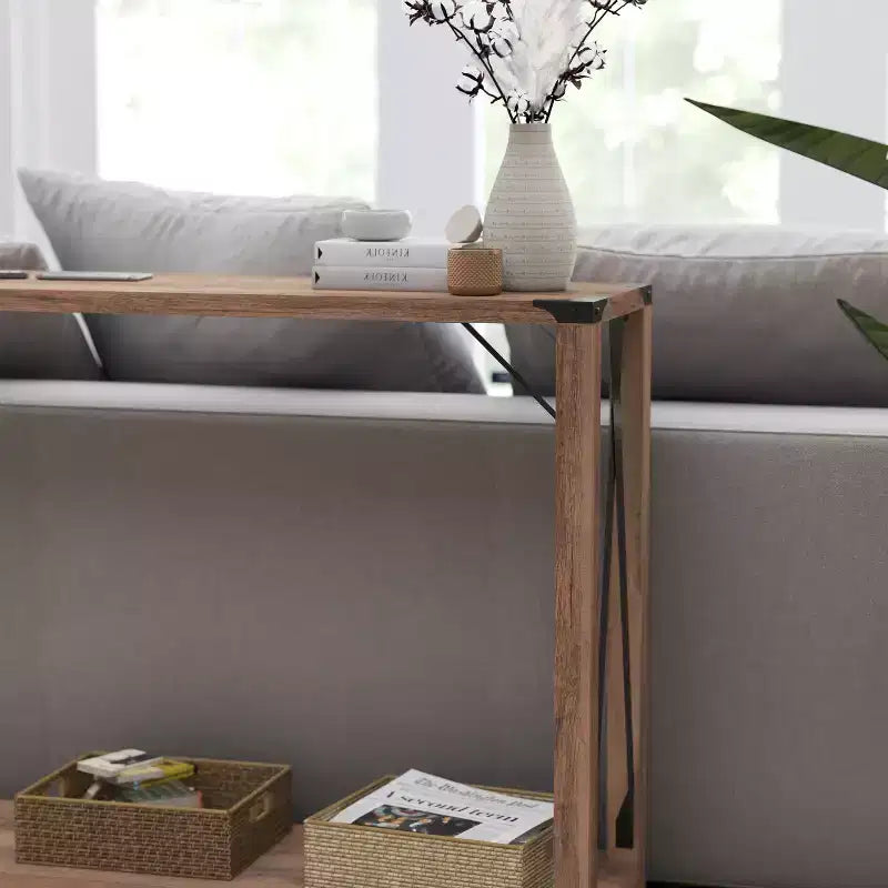 Consolle in legno ingegnerizzato Modern Farmhouse e dettagli in acciaio verniciato a polvere