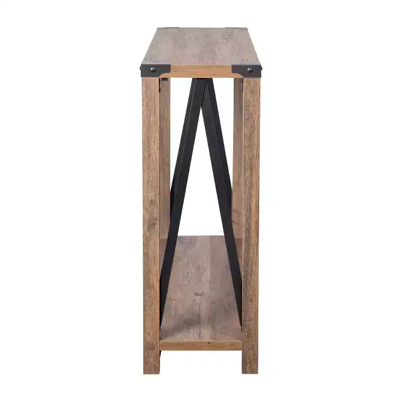 Consolle in legno ingegnerizzato Modern Farmhouse e dettagli in acciaio verniciato a polvere