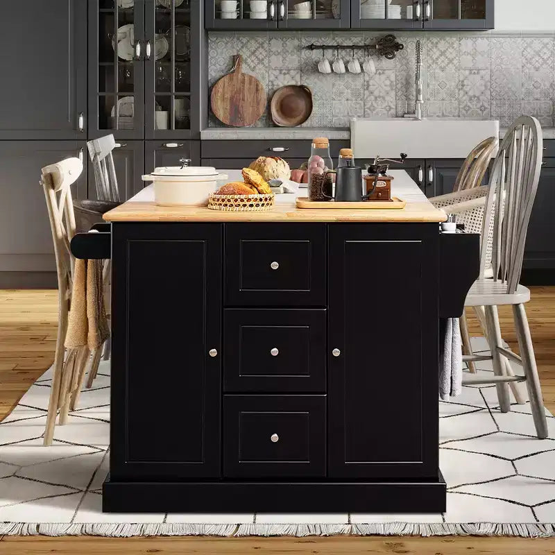 Isola da Cucina su Ruote Carrello Utensili Mobiletti Cassetti Porta Spezie Nero/Bianco