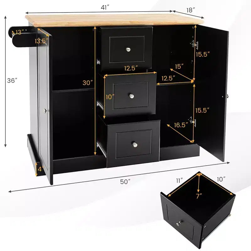 Isola da Cucina su Ruote Carrello Utensili Mobiletti Cassetti Porta Spezie Nero/Bianco