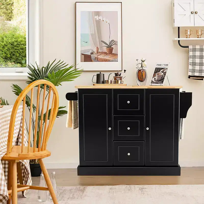 Isola da Cucina su Ruote Carrello Utensili Mobiletti Cassetti Porta Spezie Nero/Bianco