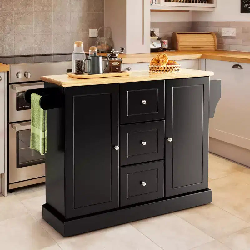 Isola da Cucina su Ruote Carrello Utensili Mobiletti Cassetti Porta Spezie Nero/Bianco