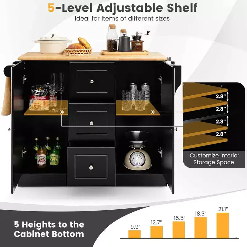 Isola da Cucina su Ruote Carrello Utensili Mobiletti Cassetti Porta Spezie Nero/Bianco