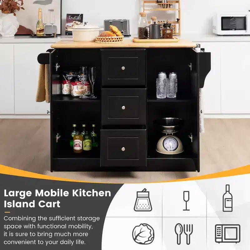Isola da Cucina su Ruote Carrello Utensili Mobiletti Cassetti Porta Spezie Nero/Bianco