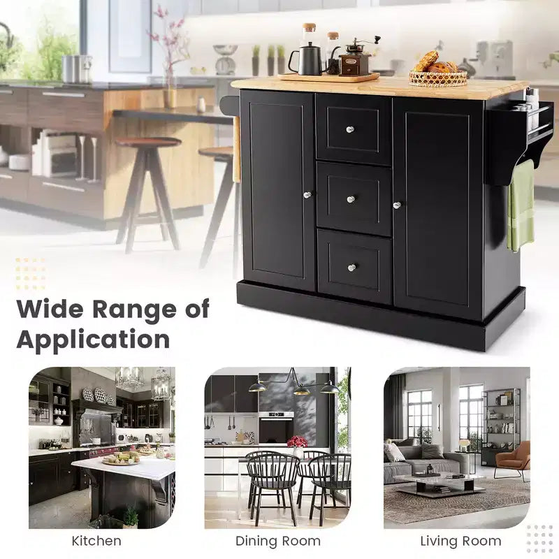 Isola da Cucina su Ruote Carrello Utensili Mobiletti Cassetti Porta Spezie Nero/Bianco