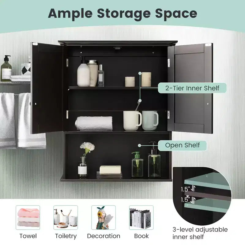 Armadietto da bagno a parete mobiletto per medicinali in legno organizer contenitore