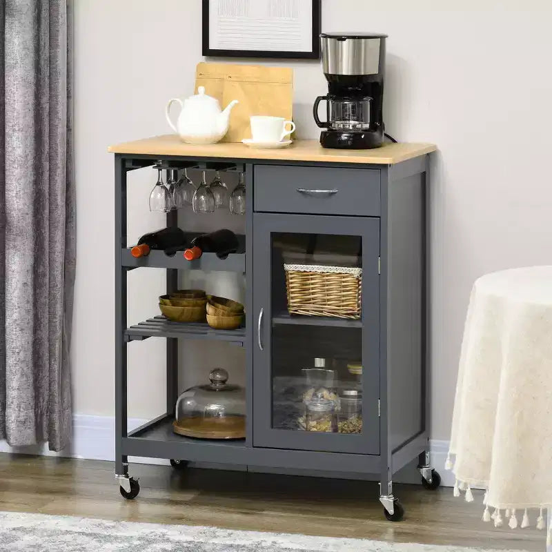 Carrello da cucina multiuso, carrello da cucina con ripiani, cassetto e armadietto