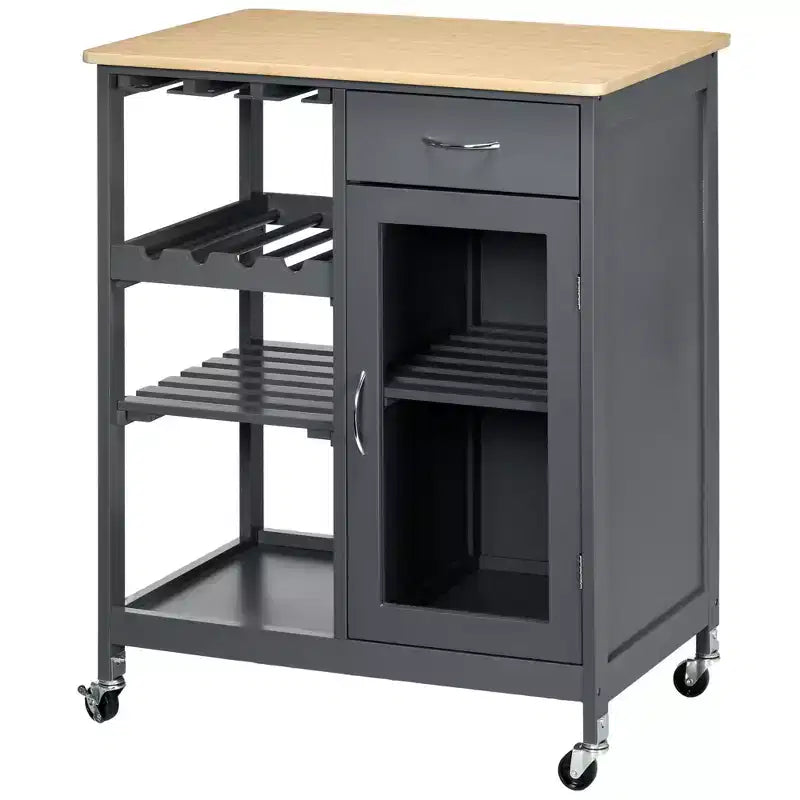 Carrello da cucina multiuso, carrello da cucina con ripiani, cassetto e armadietto